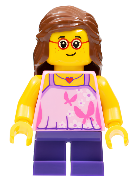 Минифигурка Lego Child - Girl, Bright Pink Top, Dark Purple Legs, Reddish Brown Hair, Glasses, Freckles cty0767